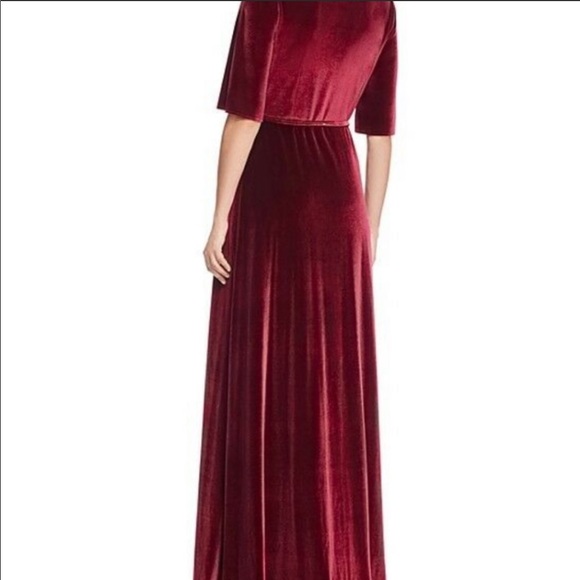 Red Velvet Plunging Neckline Maxi Wrap Dress - Picture 5 of 8